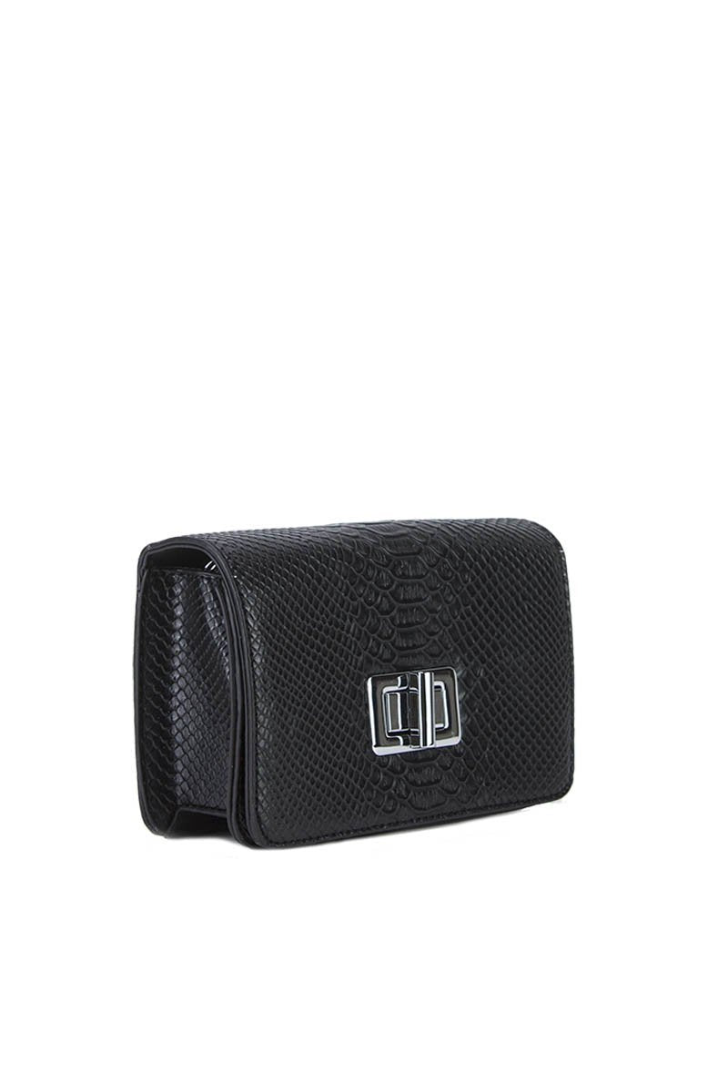 Evelyn Black Snake Print Shoulder Bag