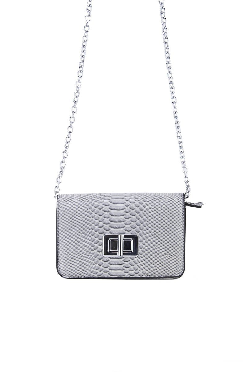 Evelyn Grey Snake Print Shoulder Bag