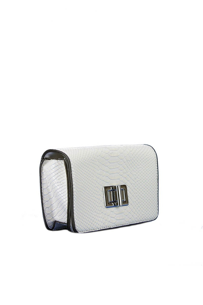 Evelyn White Snake Print Shoulder Bag