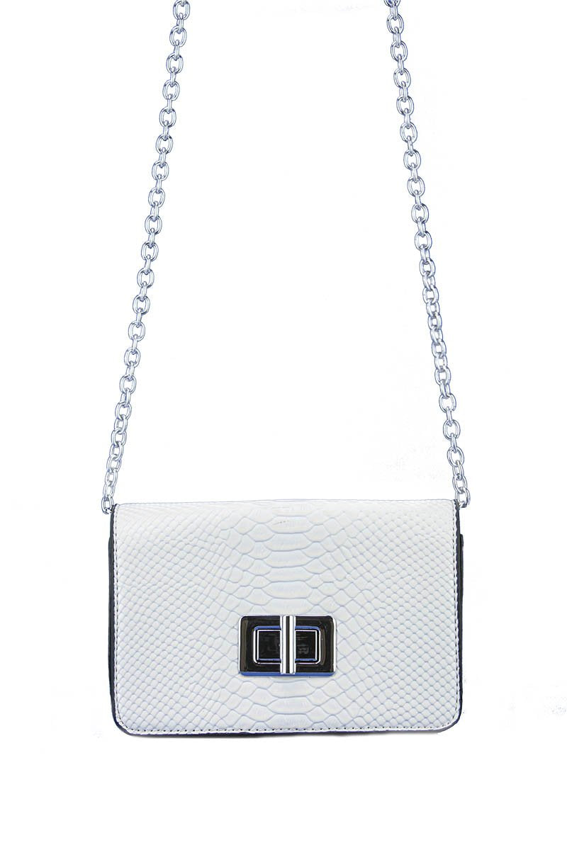 Evelyn White Snake Print Shoulder Bag