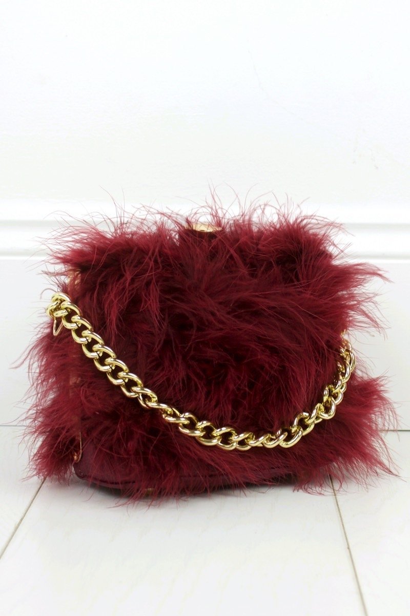 Felicity Burgundy Feather Bag
