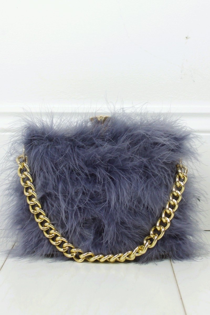 Felicity Grey Feather Bag