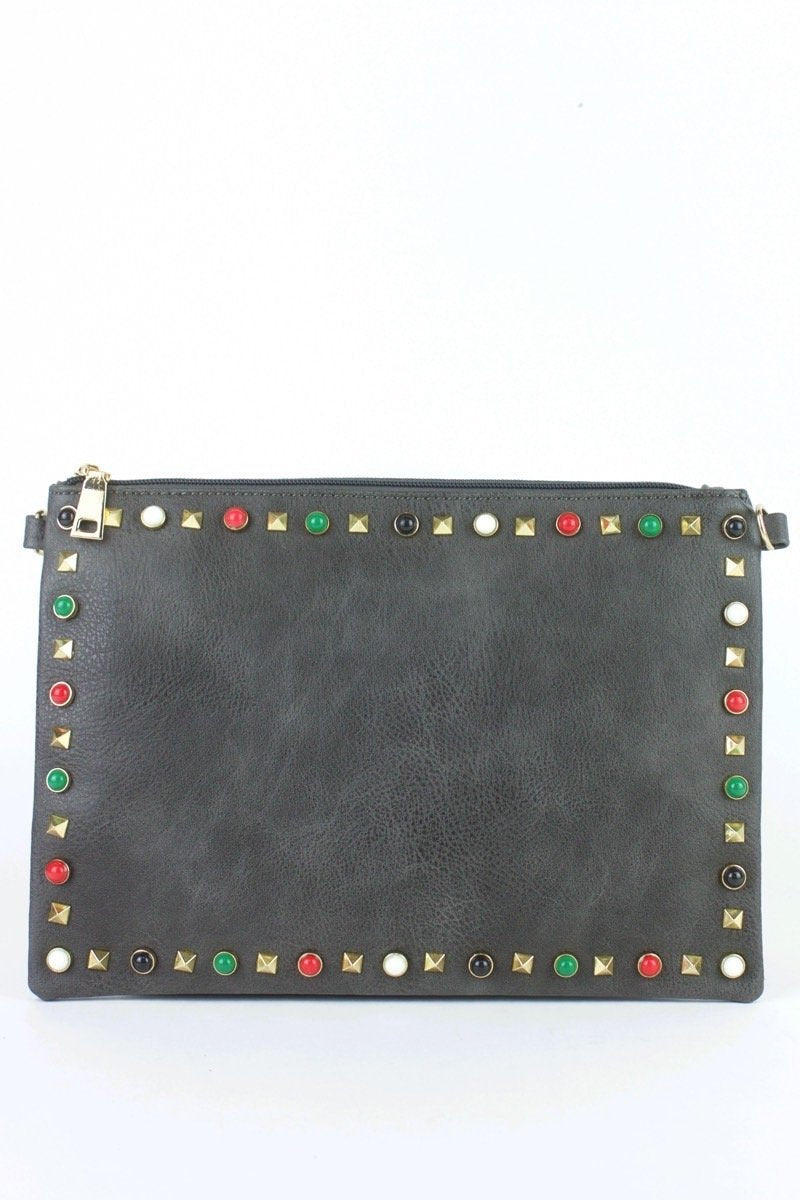 Freya Grey Stud Clutch Bag