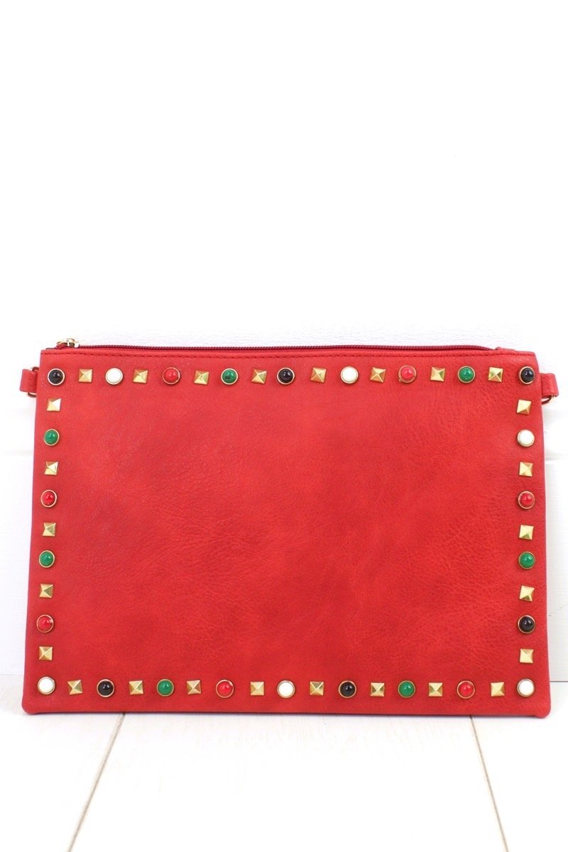 Freya Red Stud Clutch Bag