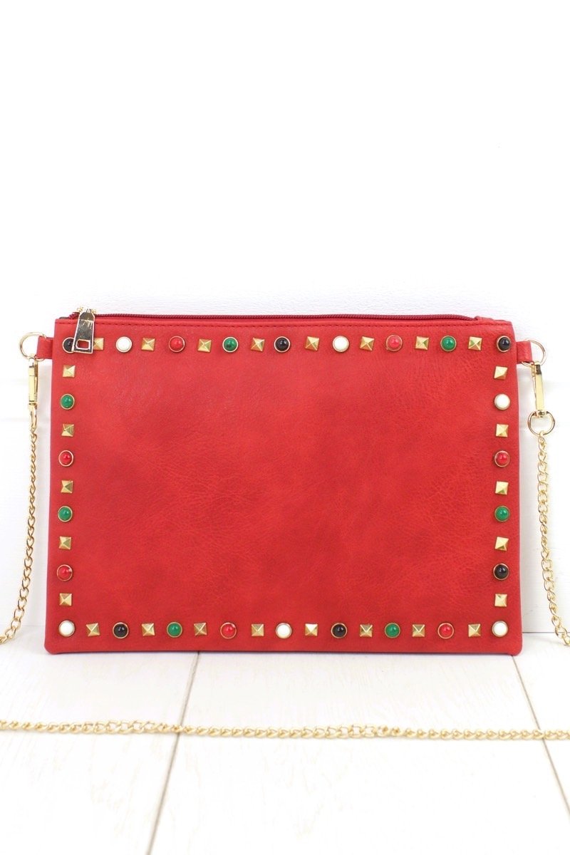 Freya Red Stud Clutch Bag