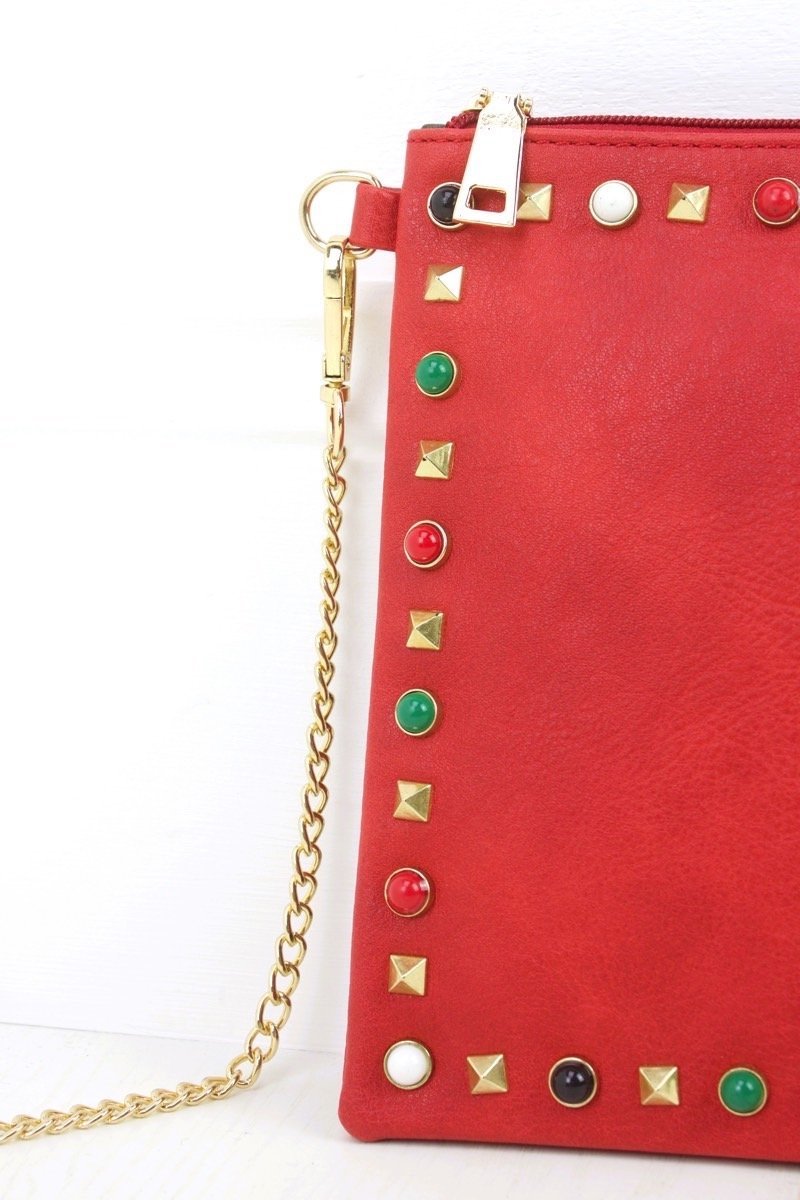 Freya Red Stud Clutch Bag