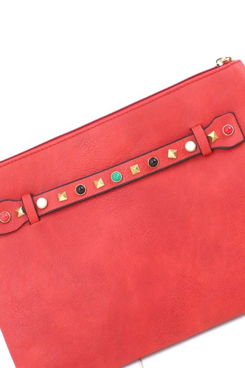 Freya Red Stud Clutch Bag