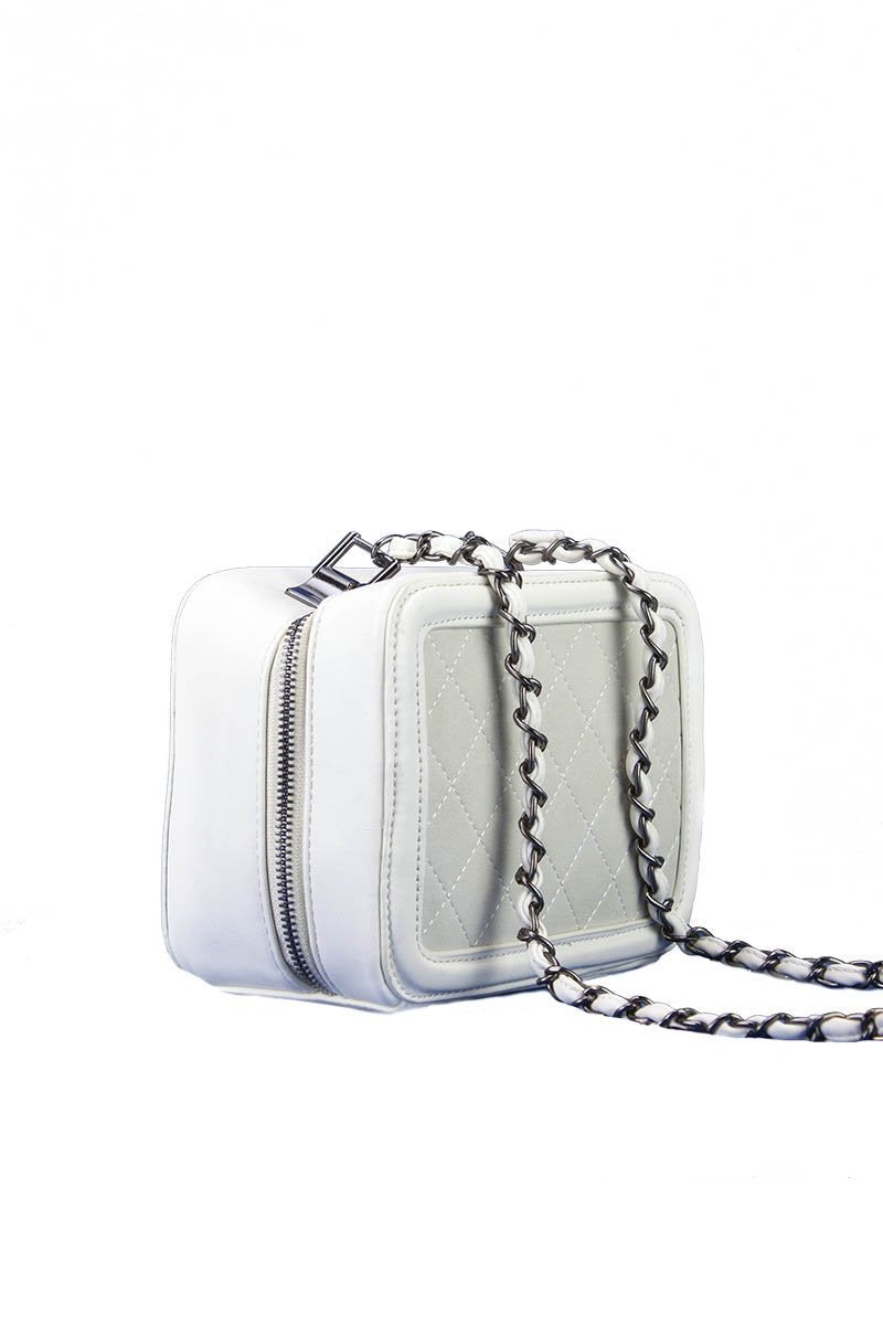 Georgina White Quilted Box Bag With Strap