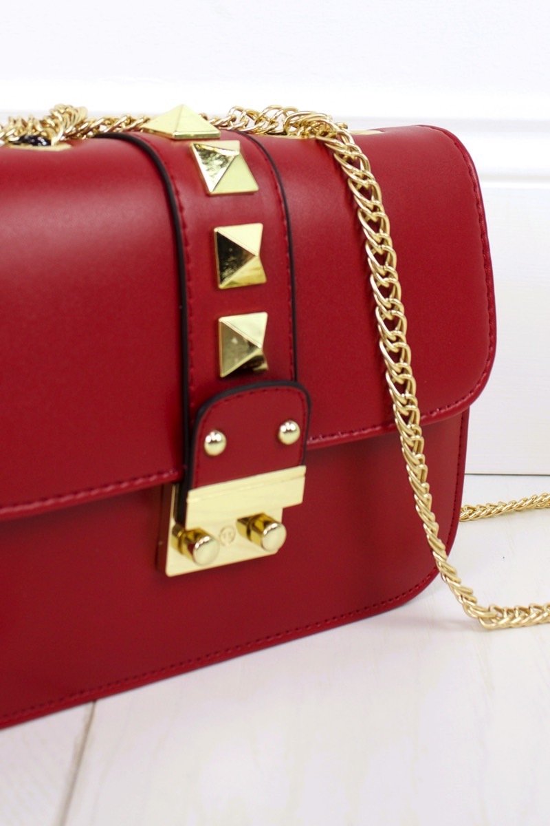 Giovanni Red Stud Shoulder Bag