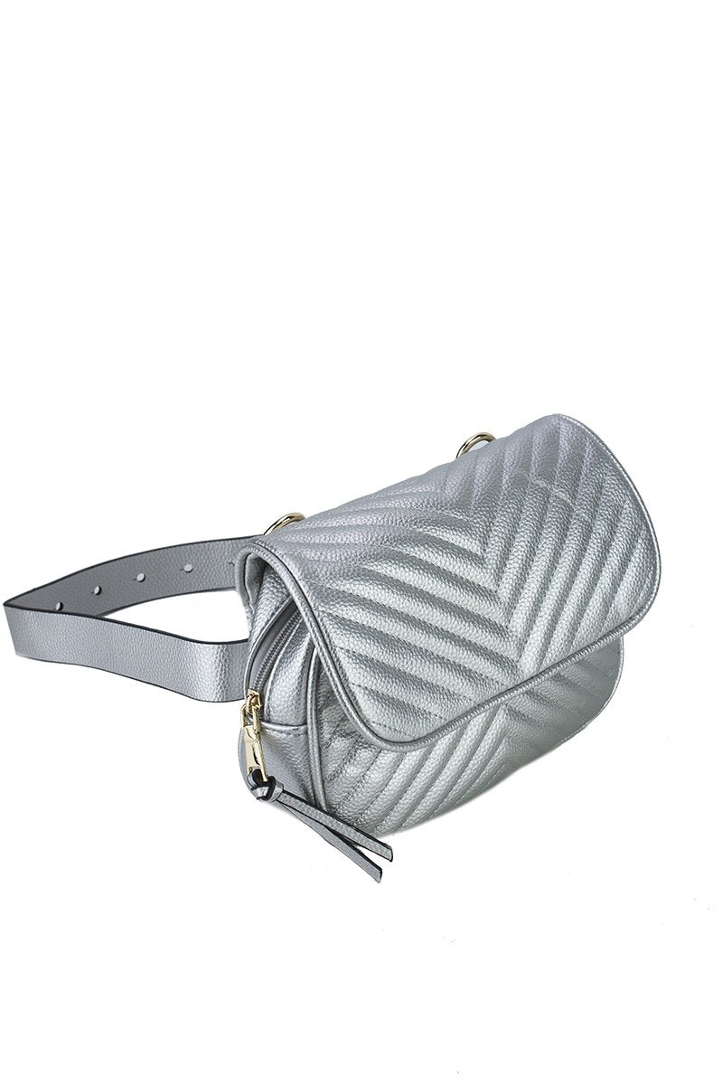 Jessica Silver Quilted Belt Bag