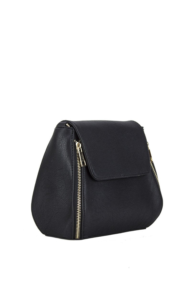 Kara Black Cross Body Bag With Gold Detail