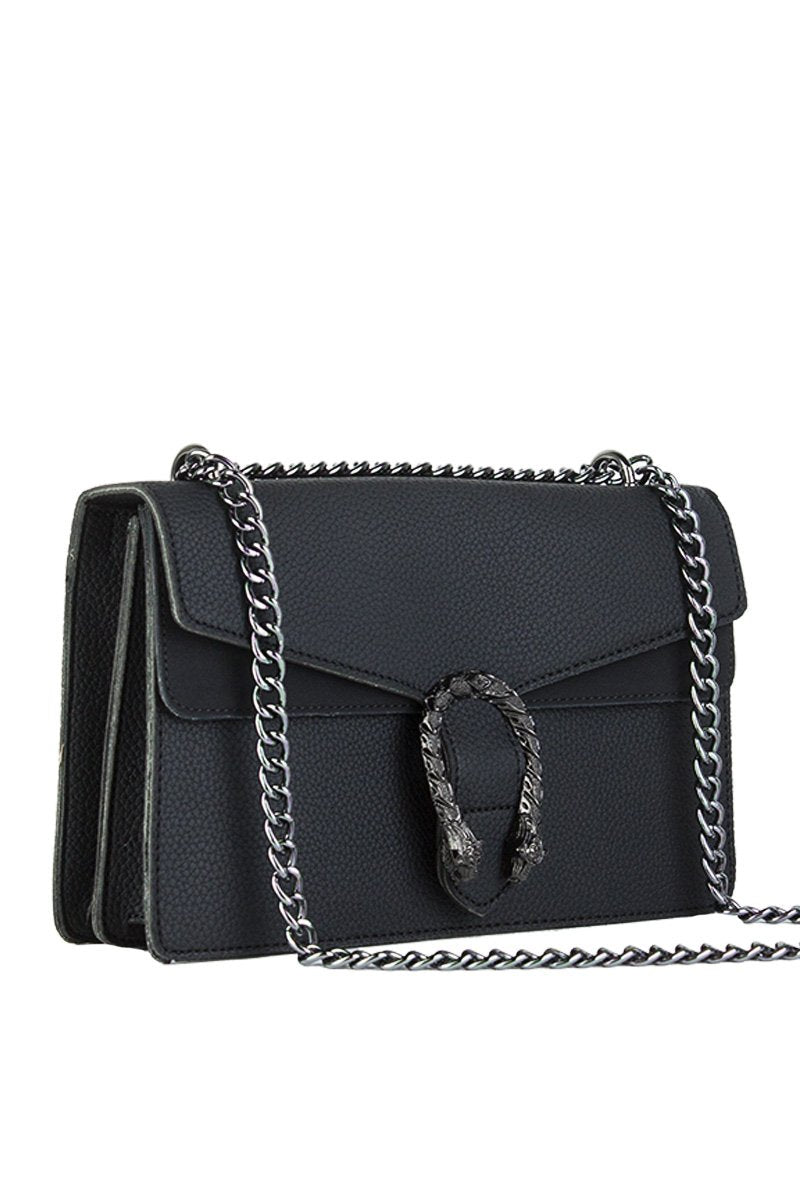 Kayleigh Black Tiger Chain Shoulder Bag
