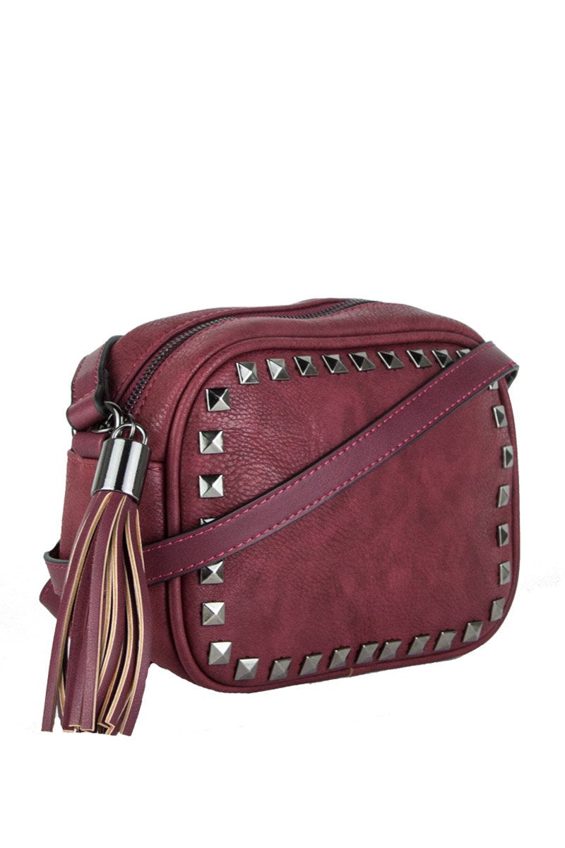 Kyla Burgundy Studded Crossbody Bag