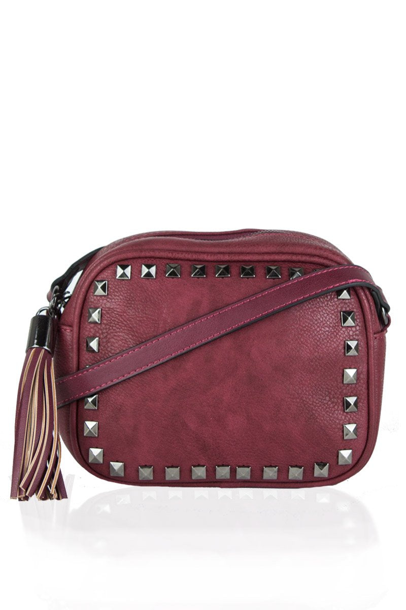 Kyla Burgundy Studded Crossbody Bag