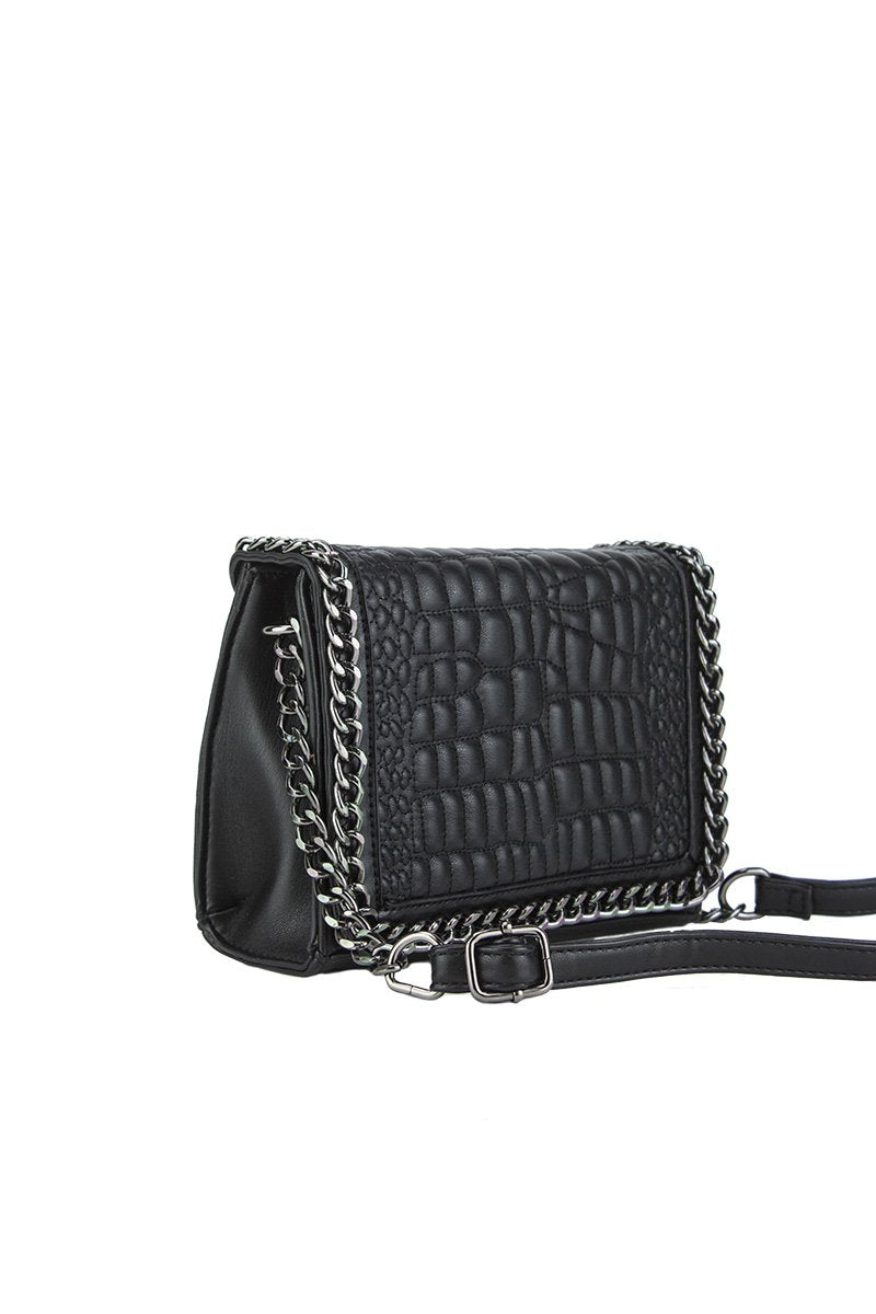 Kylie Black Faux Leather Crocodile Chain Bag