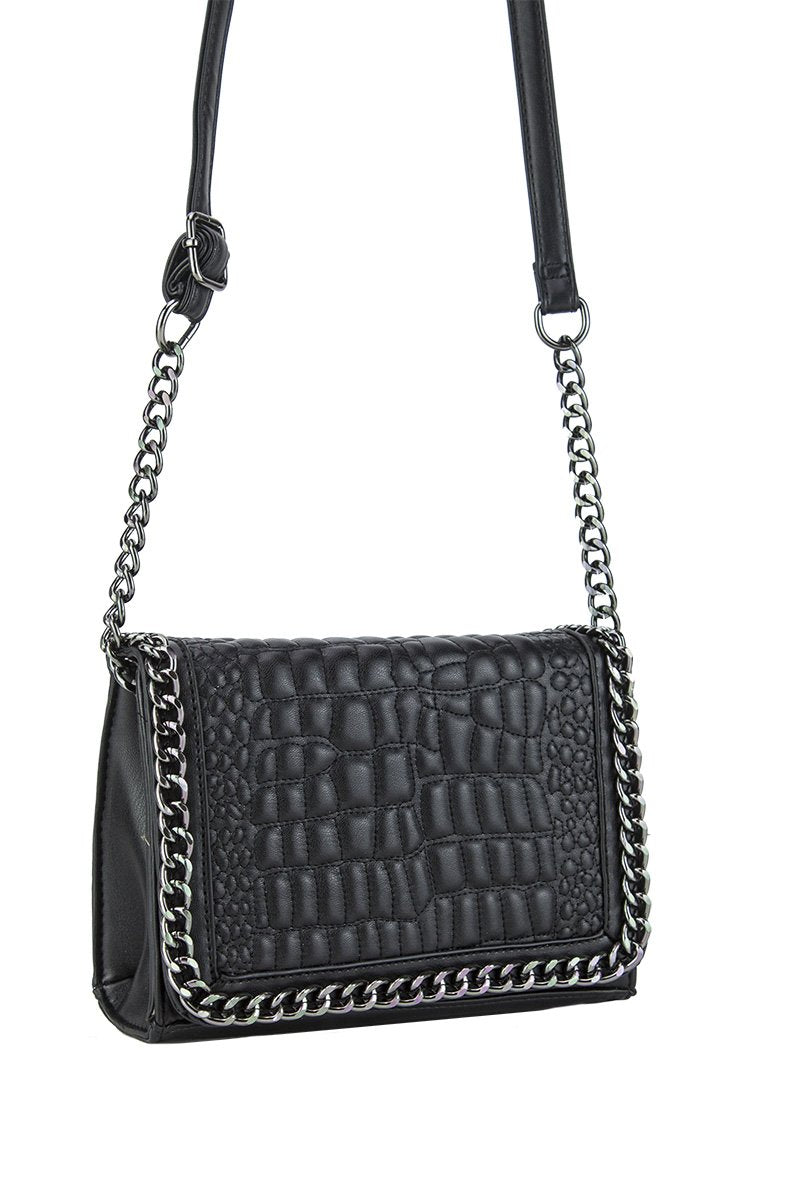 Kylie Black Faux Leather Crocodile Chain Bag