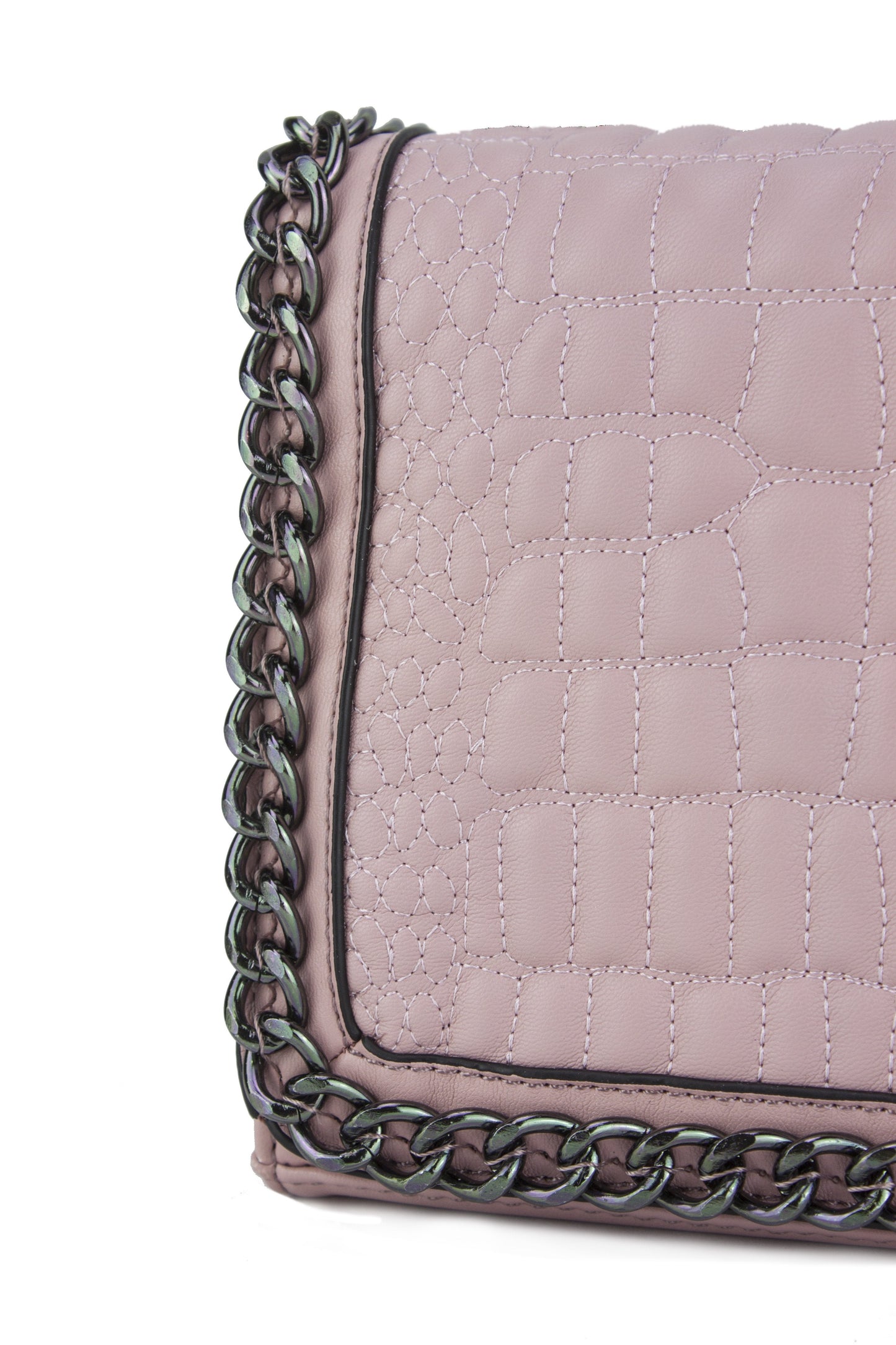 Kylie Pink Faux Leather Crocodile Chain Bag