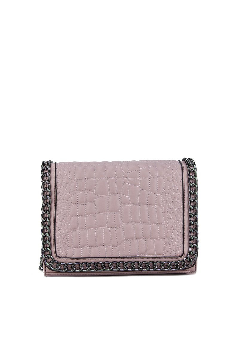 Kylie Pink Faux Leather Crocodile Chain Bag