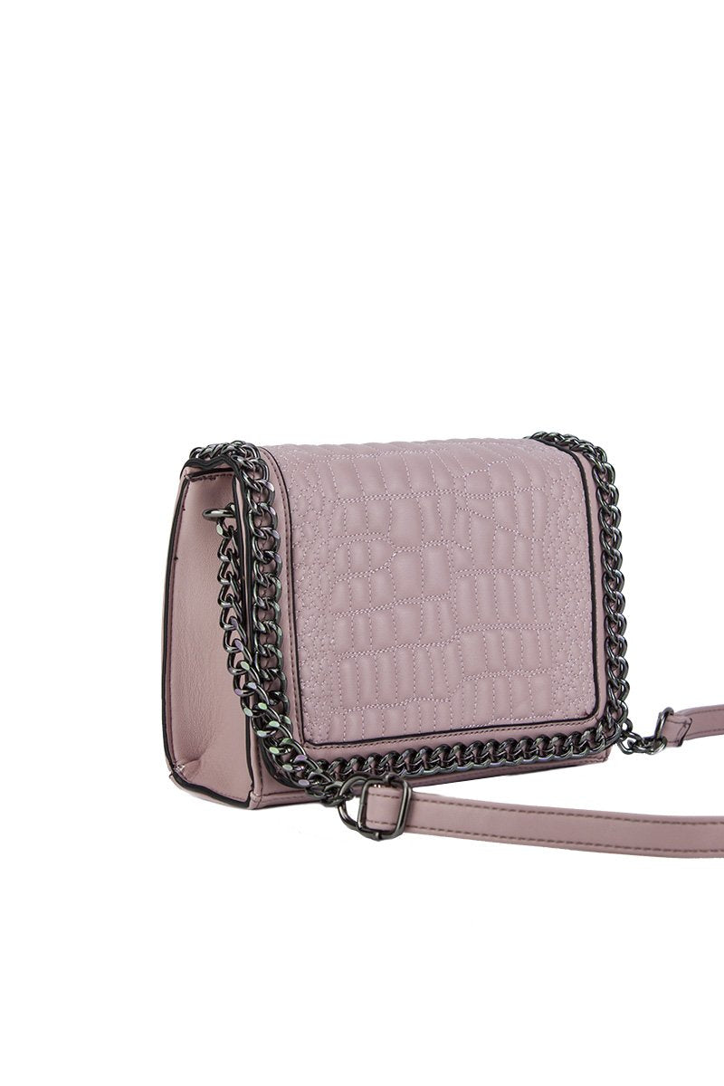 Kylie Pink Faux Leather Crocodile Chain Bag