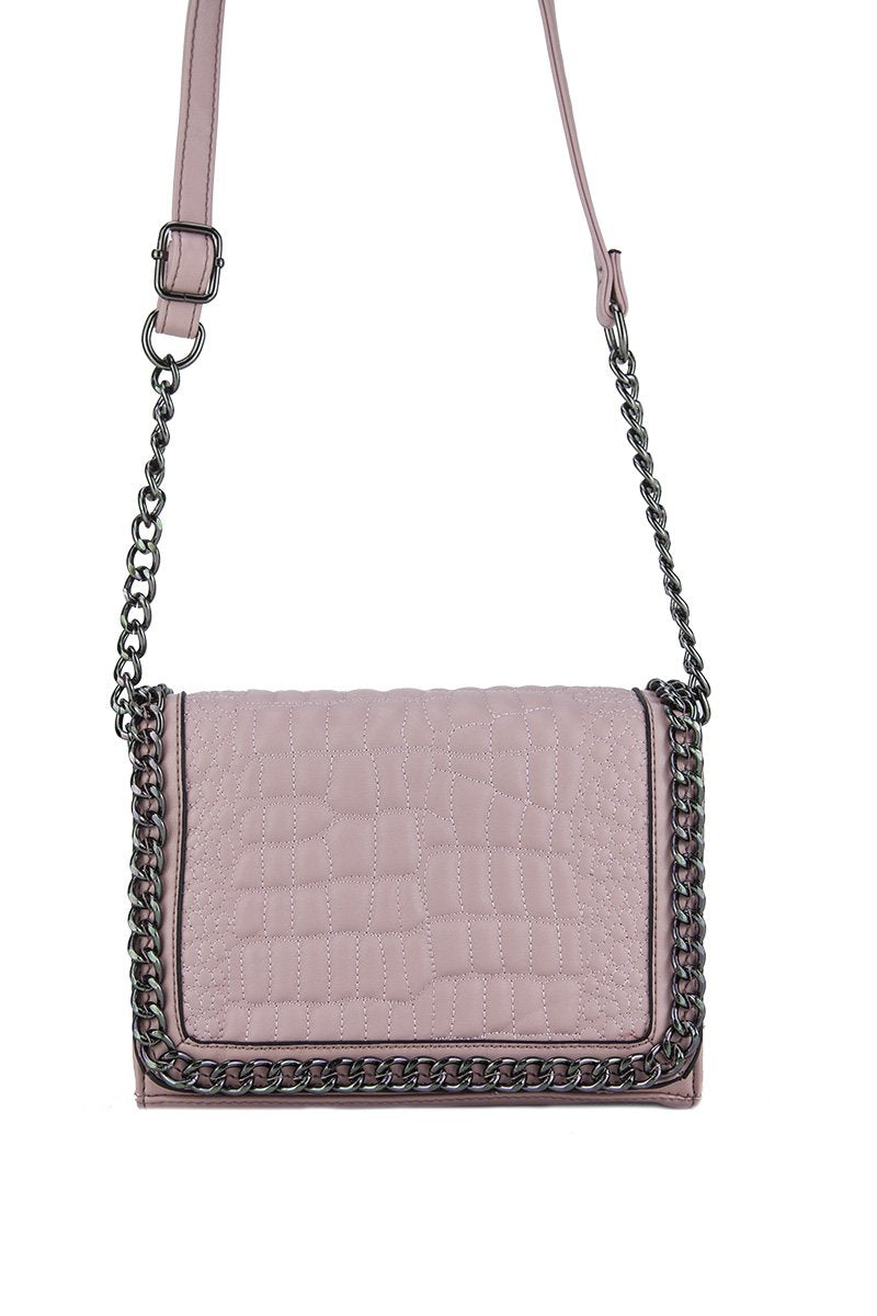 Kylie Pink Faux Leather Crocodile Chain Bag