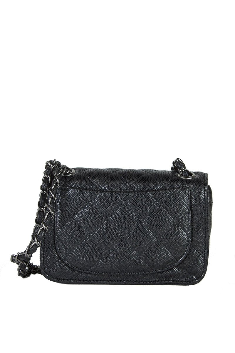 Leah Black Quilted Bag With Chain Detail