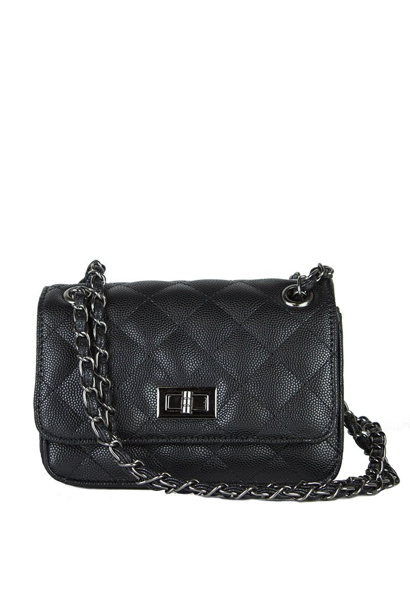 Leah Black Quilted Bag With Chain Detail