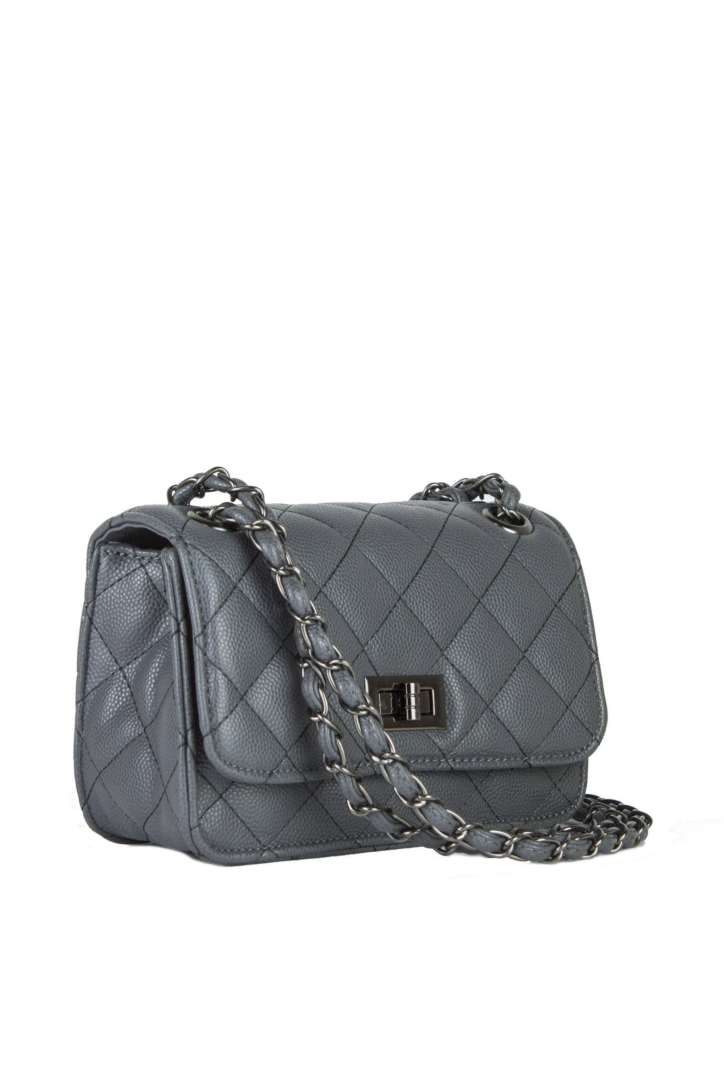 Leah Dark Grey Quilted Bag With Chain Detail