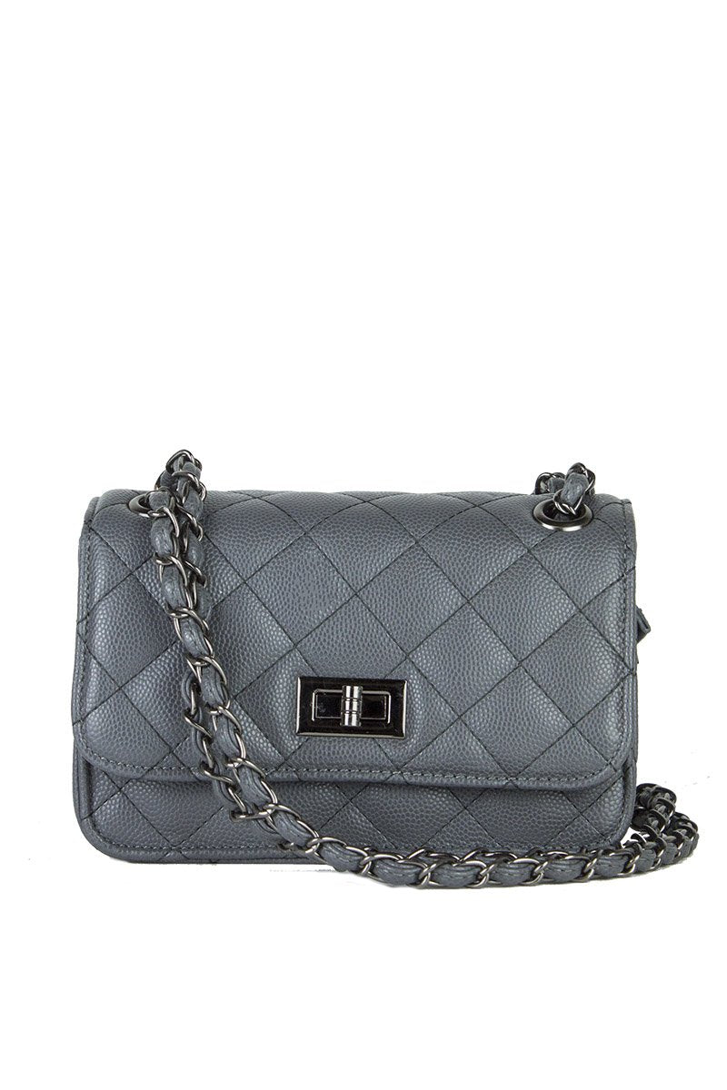Leah Dark Grey Quilted Bag With Chain Detail