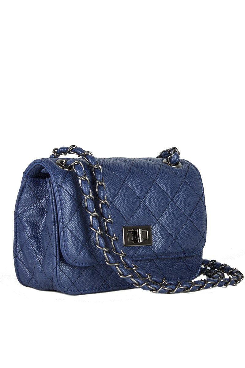 Leah Navy Quilted Bag With Chain Detail