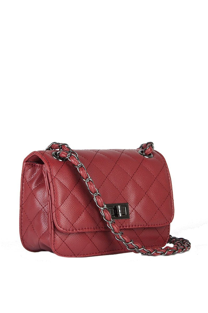 Leah Red Quilted Bag With Chain Detail