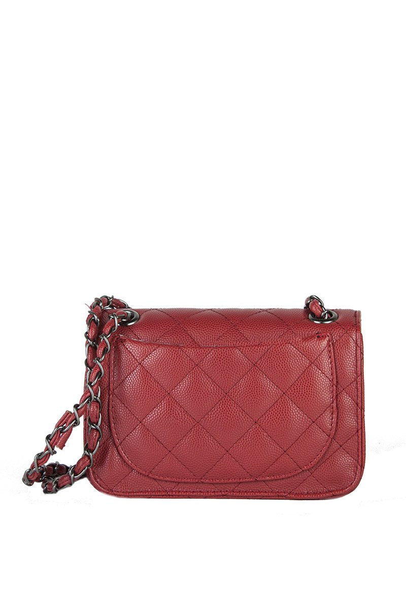 Leah Red Quilted Bag With Chain Detail