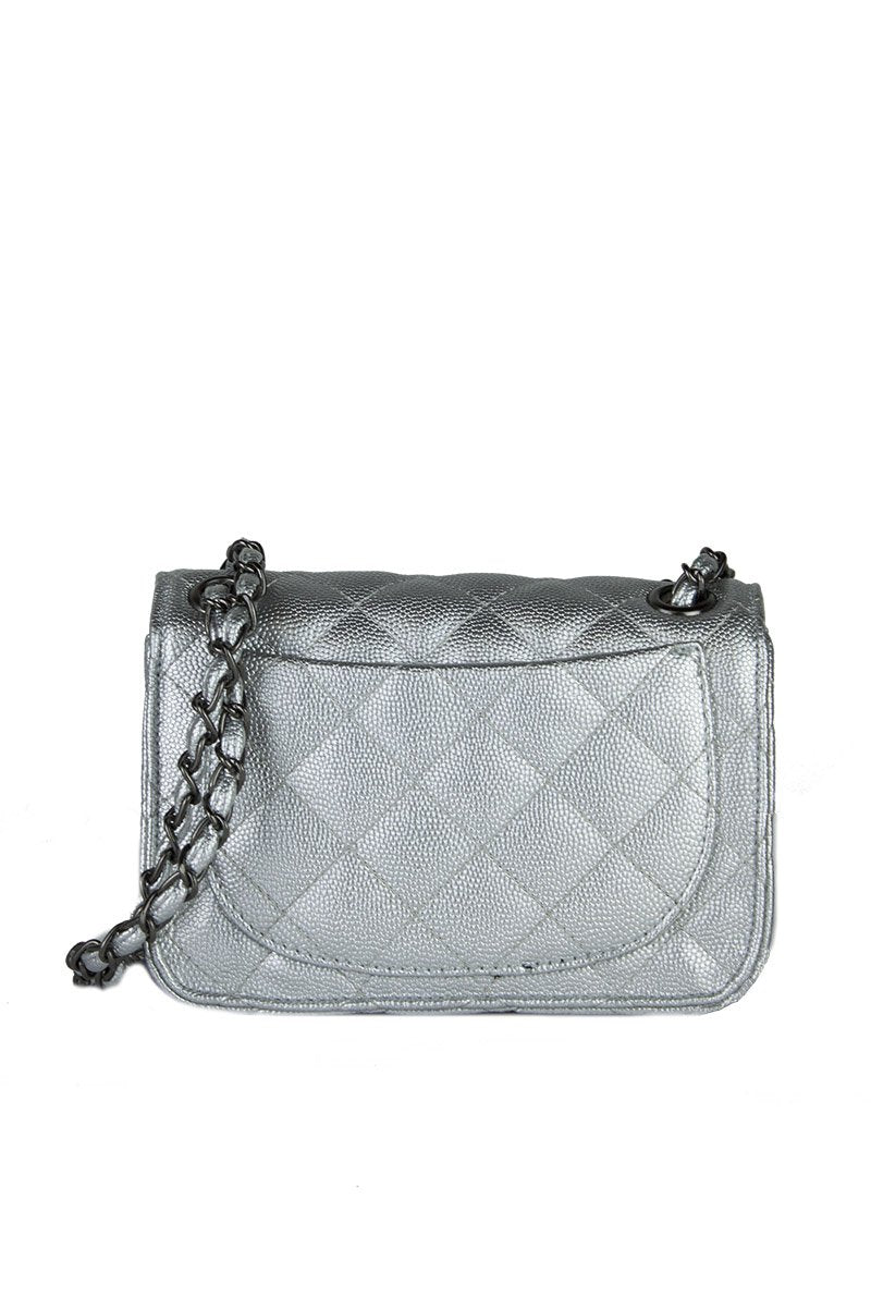 Leah Silver Quilted Bag With Chain Detail