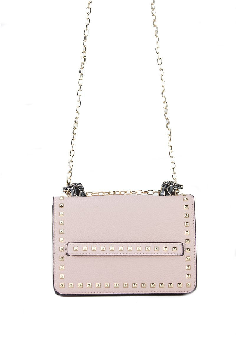 Lila Pink Stud Chain Shoulder Bag