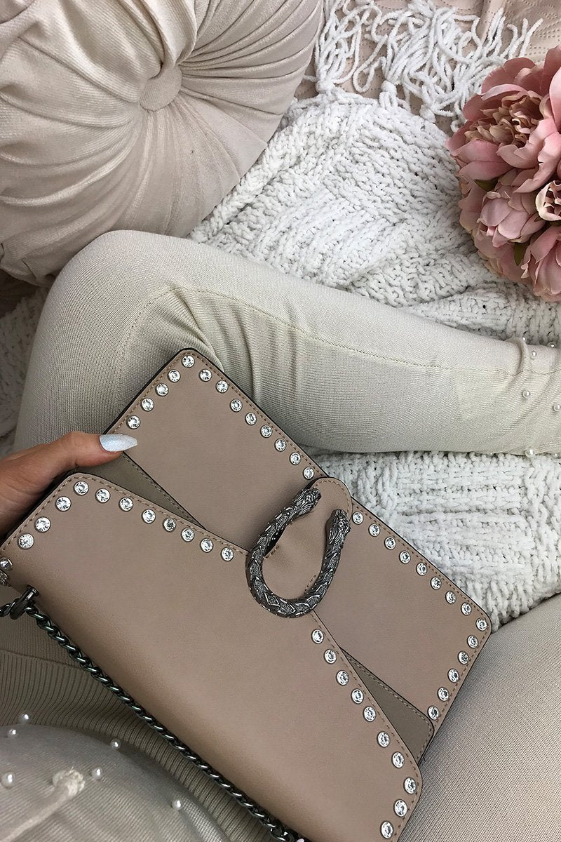 Melanie Beige Jewel Shoulder Bag