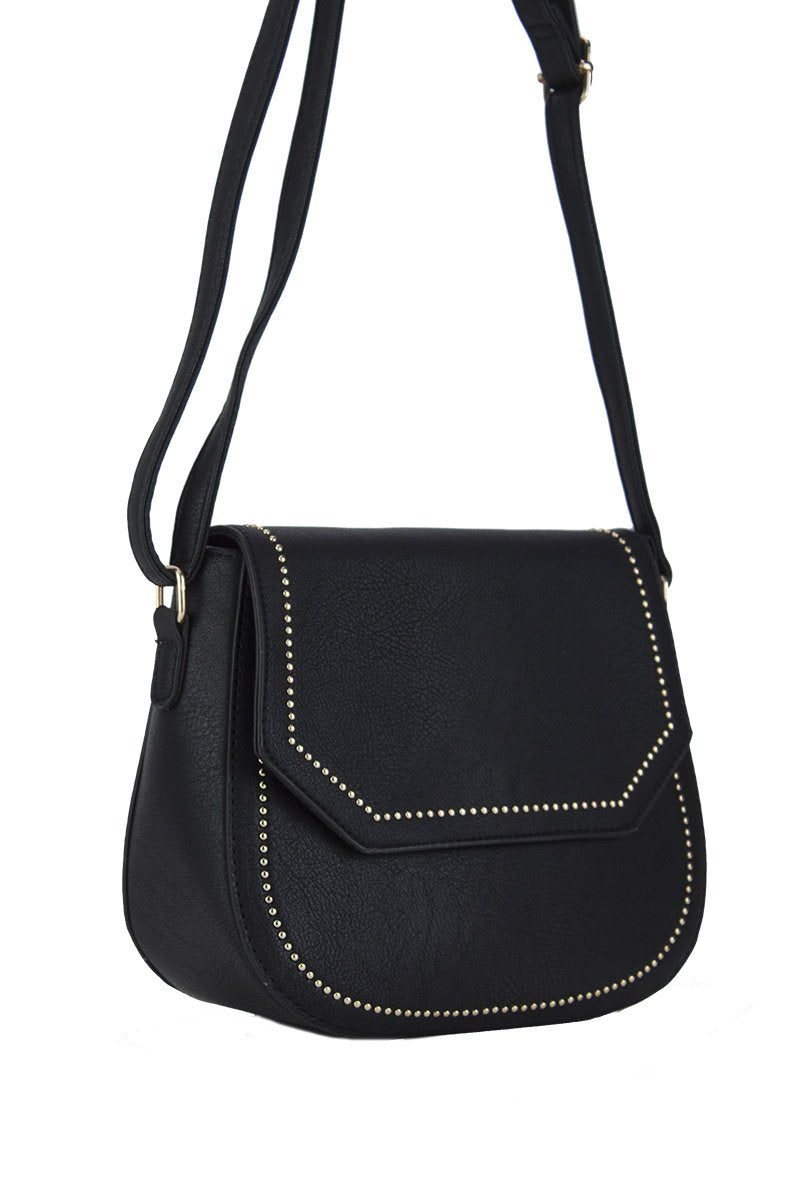 Melanie Black Cross Body Bag With Gold Detail