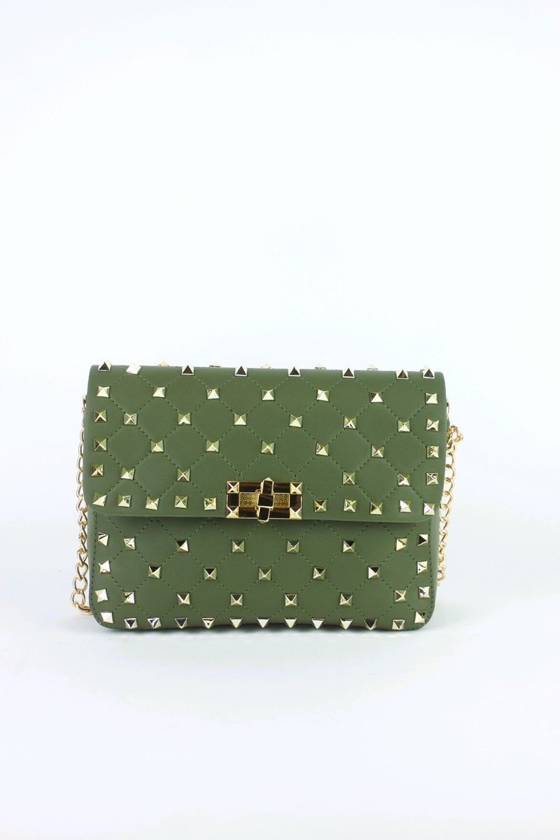 Mimi Khaki Stud Chain Bag