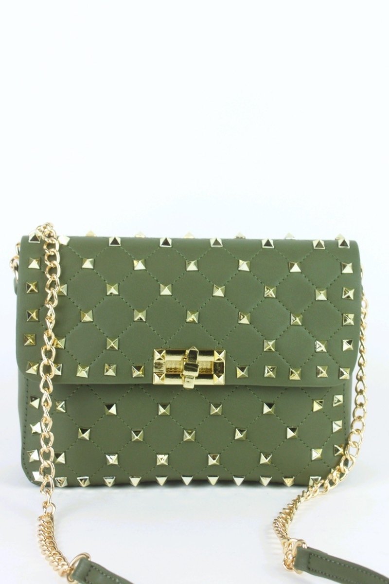 Mimi Khaki Stud Chain Bag