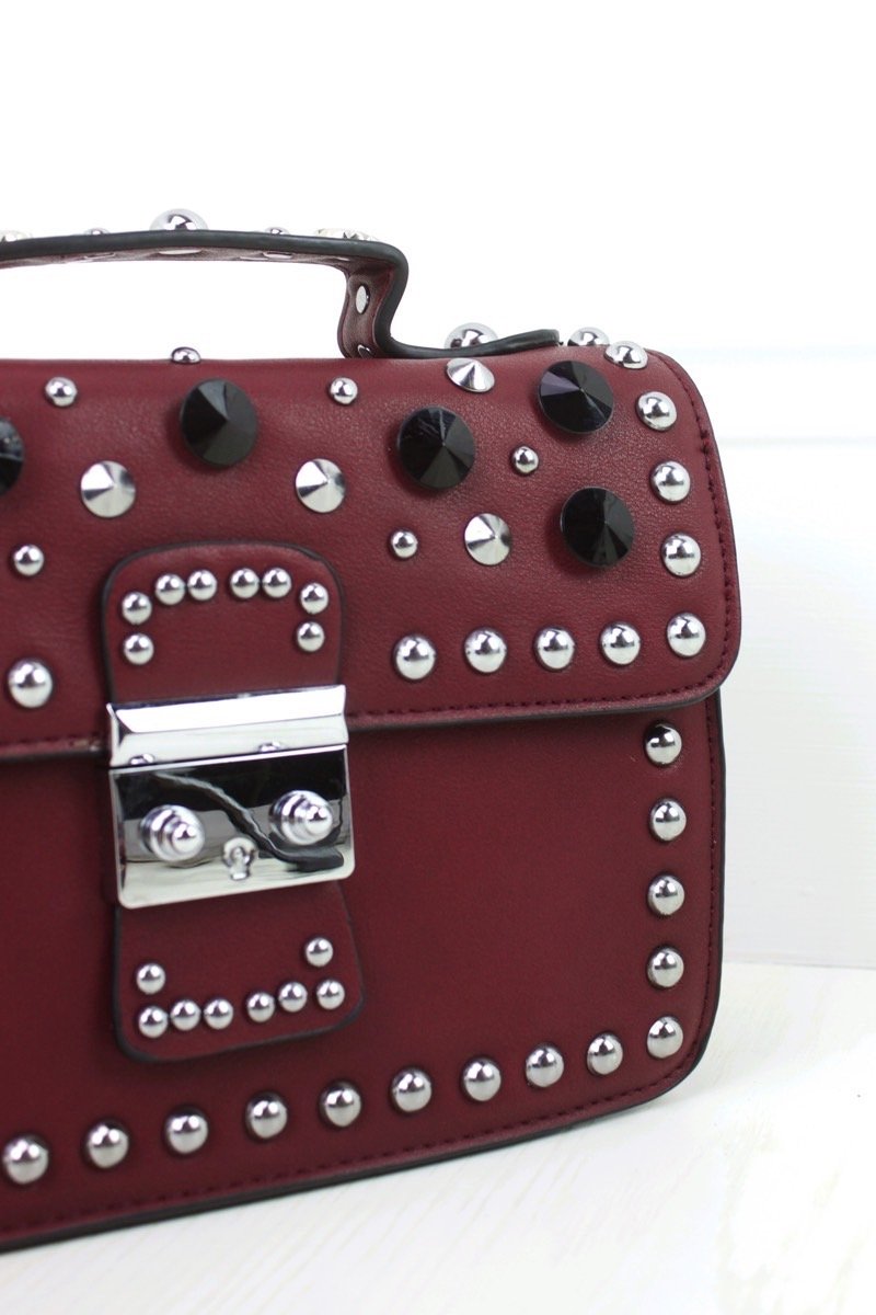 Miranda Burgundy Hardware Shoulder Bag
