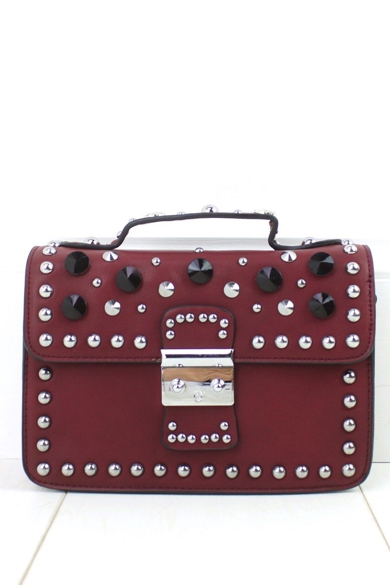 Miranda Burgundy Hardware Shoulder Bag