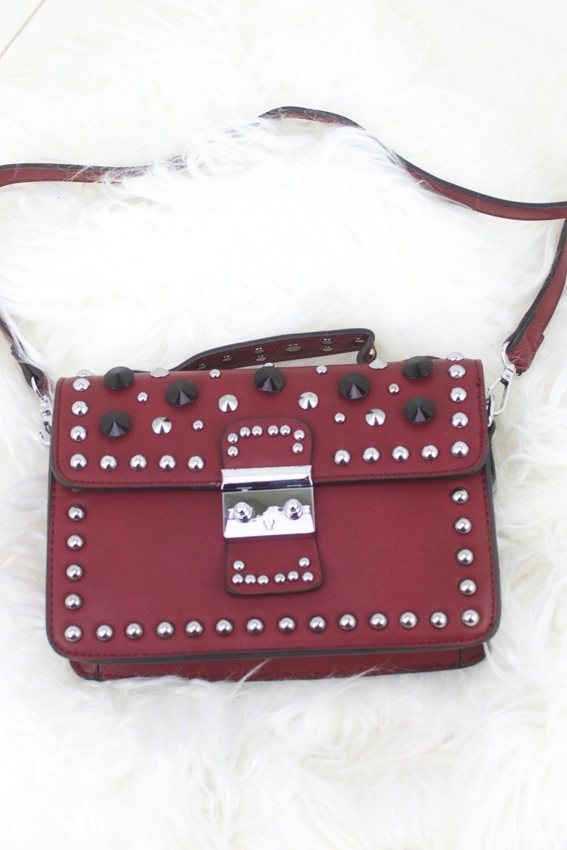 Miranda Burgundy Hardware Shoulder Bag