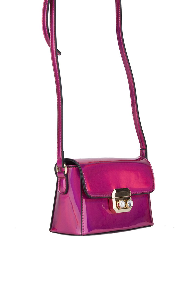 Missy Pink Metallic Shoulder Bag With Pearl Detail