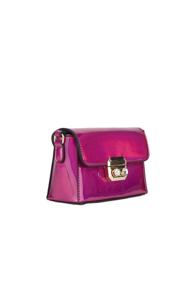Missy Pink Metallic Shoulder Bag With Pearl Detail