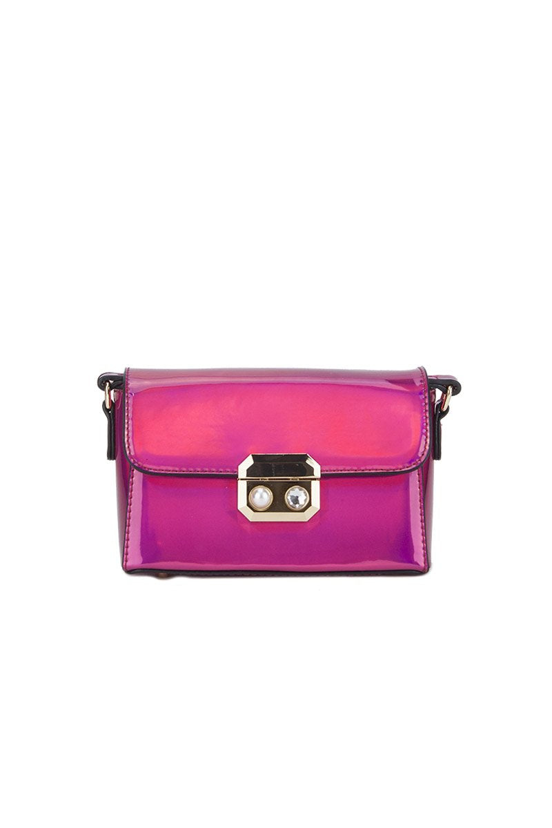 Missy Pink Metallic Shoulder Bag With Pearl Detail