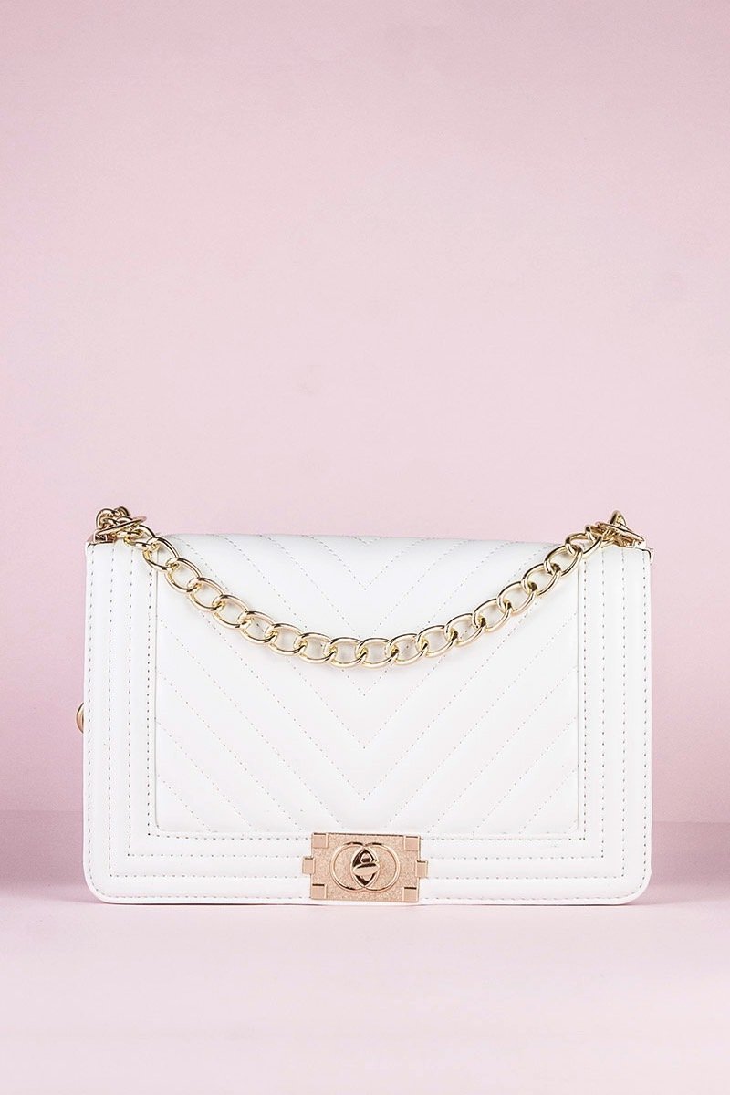 Molly White Quilted Chain Shoulder Bag
