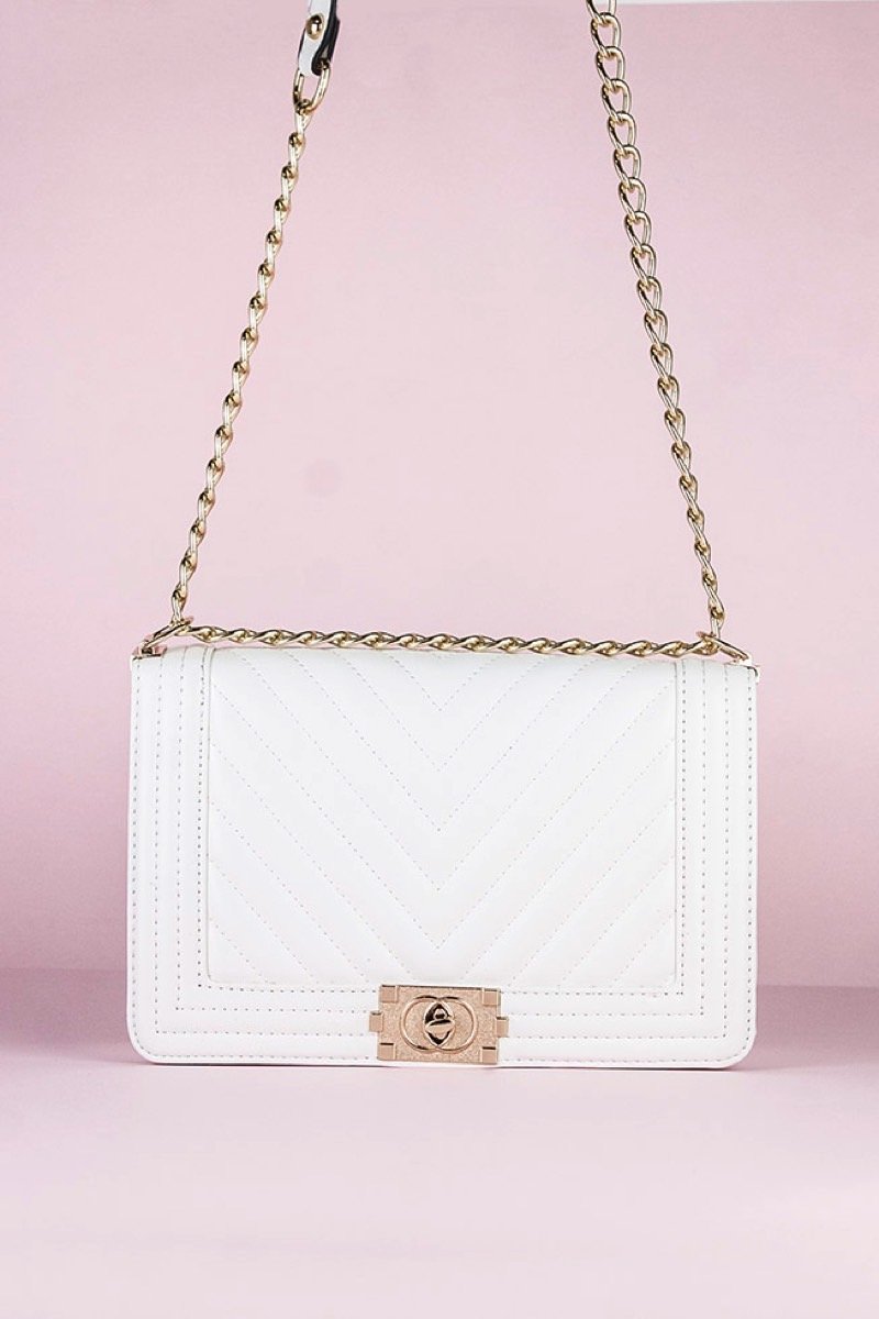 Molly White Quilted Chain Shoulder Bag
