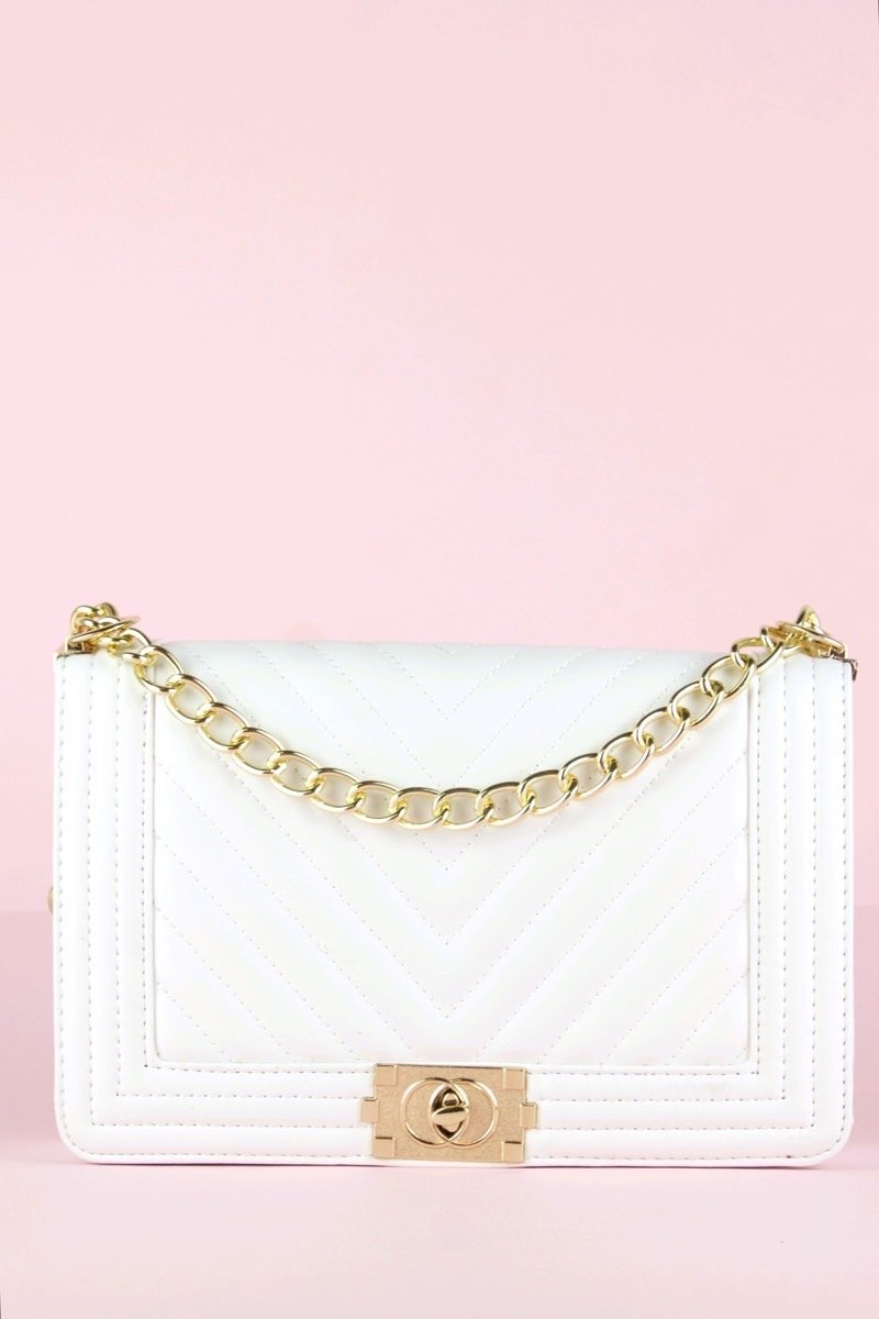 Molly White Quilted Chain Shoulder Bag