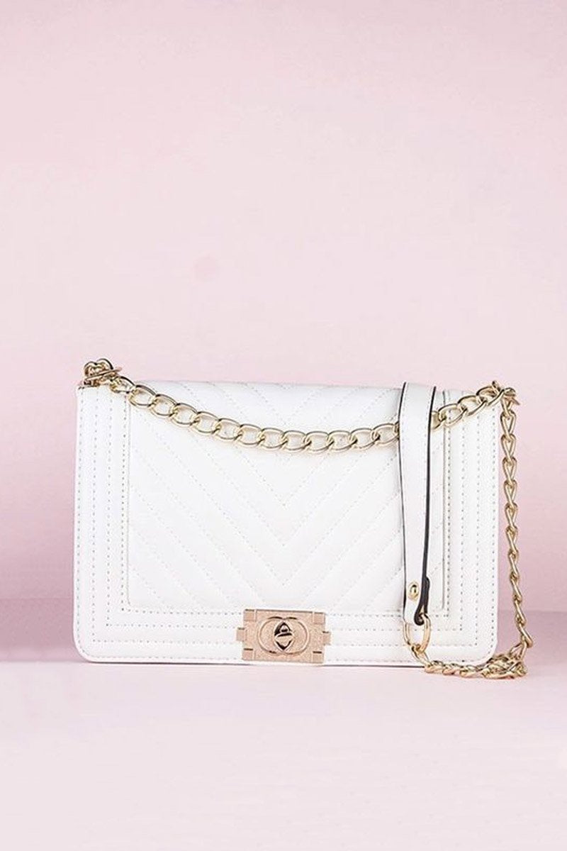 Molly White Quilted Chain Shoulder Bag