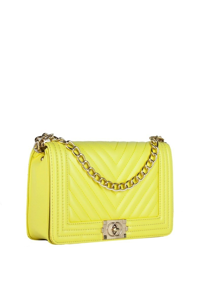 Molly Yellow Quilted Chain Shoulder Bag With Gold Detail