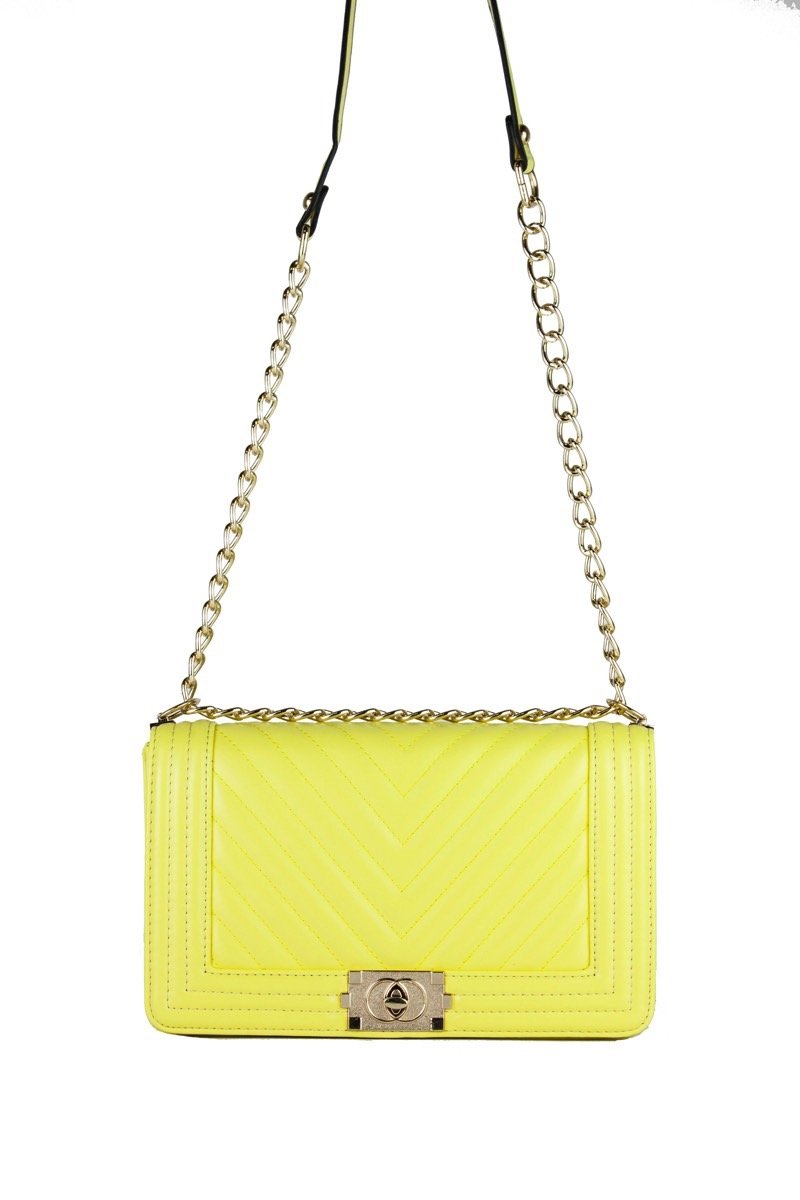Molly Yellow Quilted Chain Shoulder Bag With Gold Detail