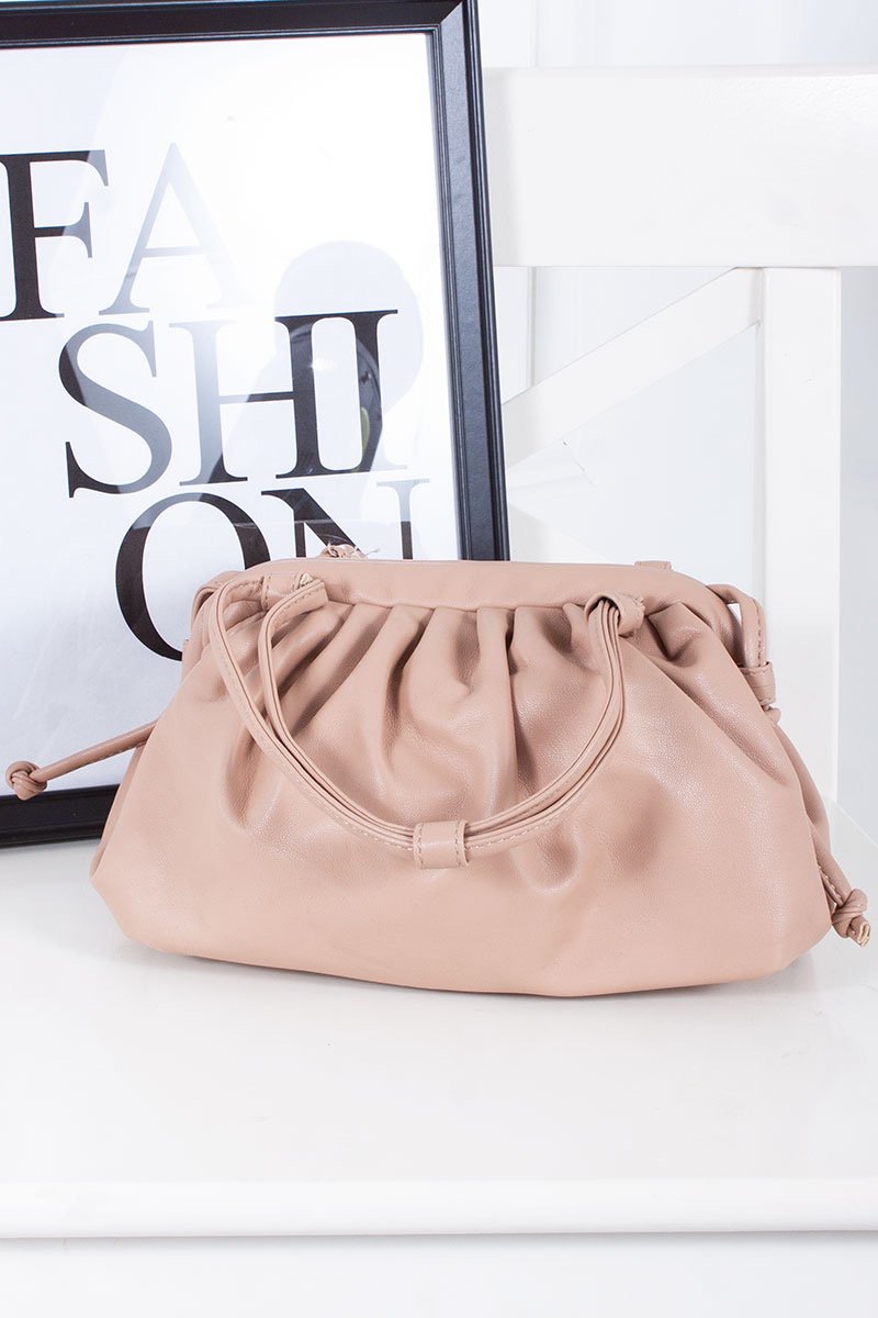 Nada Nude Faux Leather Ruched Slouchy Handbag